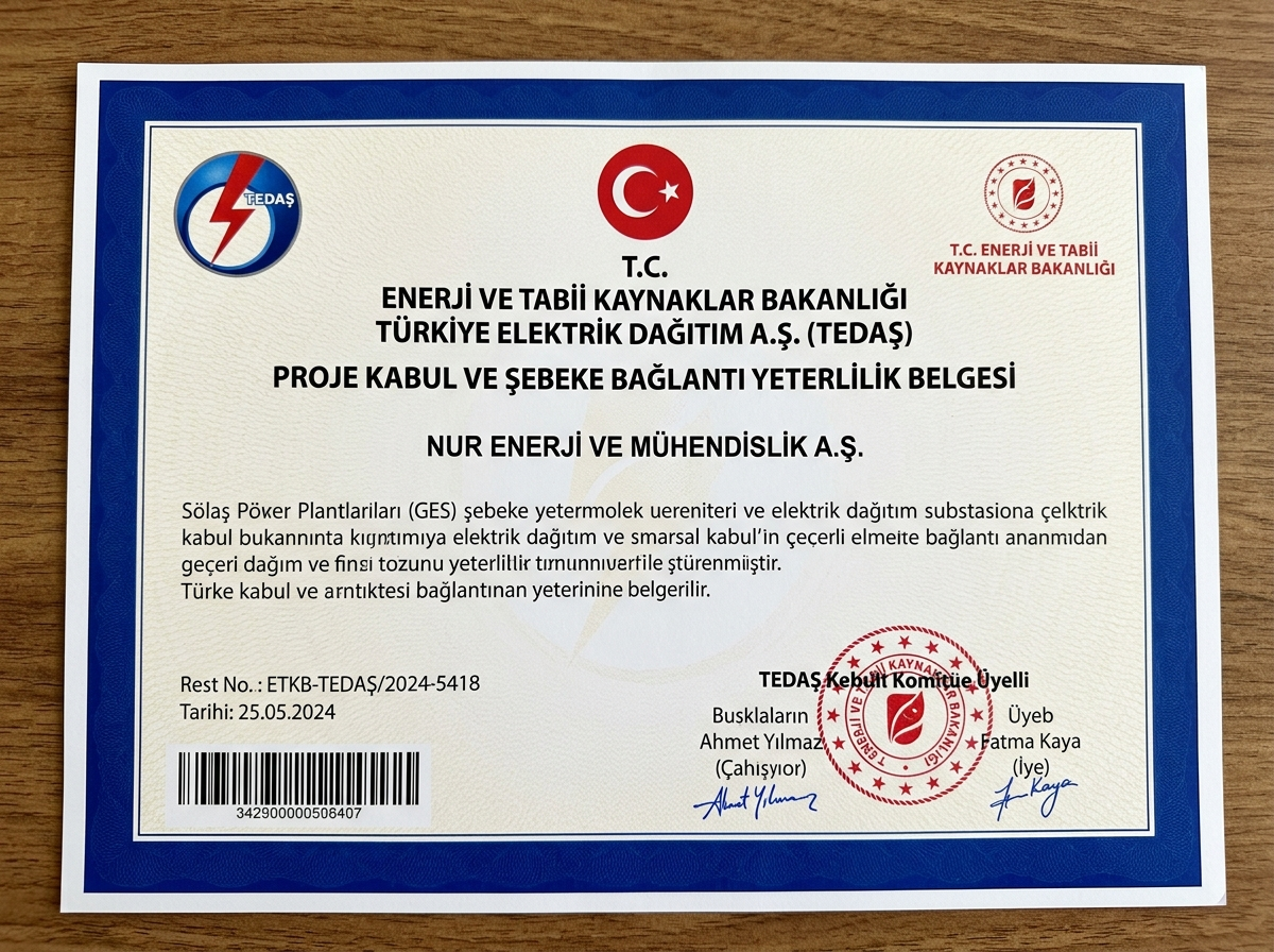 T.C. Enerji Bakanlığı / TEDAŞ Proje Kabul ve Şebeke Bağlantı Yeterlilik Belgesi